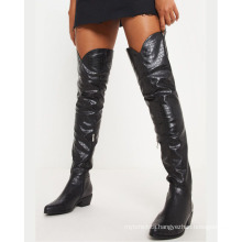 2020 Hot Sale Stone Pattern Pointed Thick Heel Over Knee Boots Retro Low Heel Boots